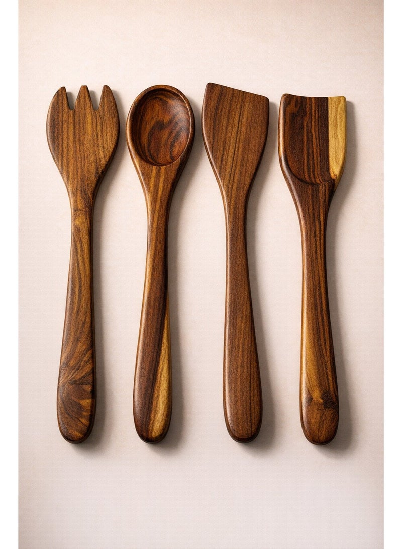 كذا هوم Casa Home طقم أدوات تقديم خشب طبيعي 4 قطع معالج بزيوت طبيعية آمنة للطعام - Image 1